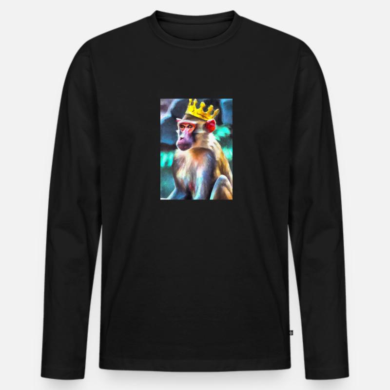 Affe mit Krone - Männer Premium Bio Langarmshirt - Schwarz