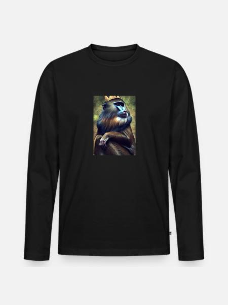 Affe mit Krone - Männer Premium Bio Langarmshirt - Schwarz