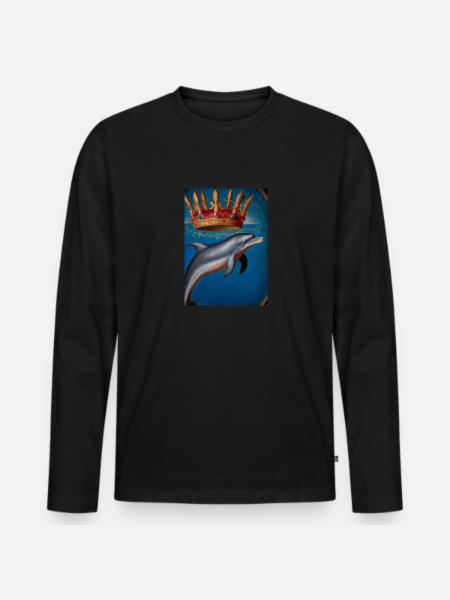 Delfin mit Krone - Männer Premium Bio Langarmshirt - Schwarz