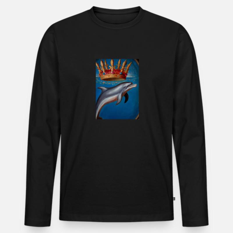 Delfin mit Krone - Männer Premium Bio Langarmshirt - Schwarz