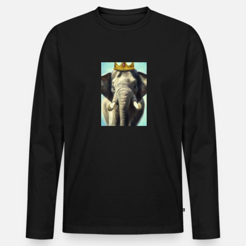 Elefant mit Krone - Männer Premium Bio Langarmshirt - Schwarz