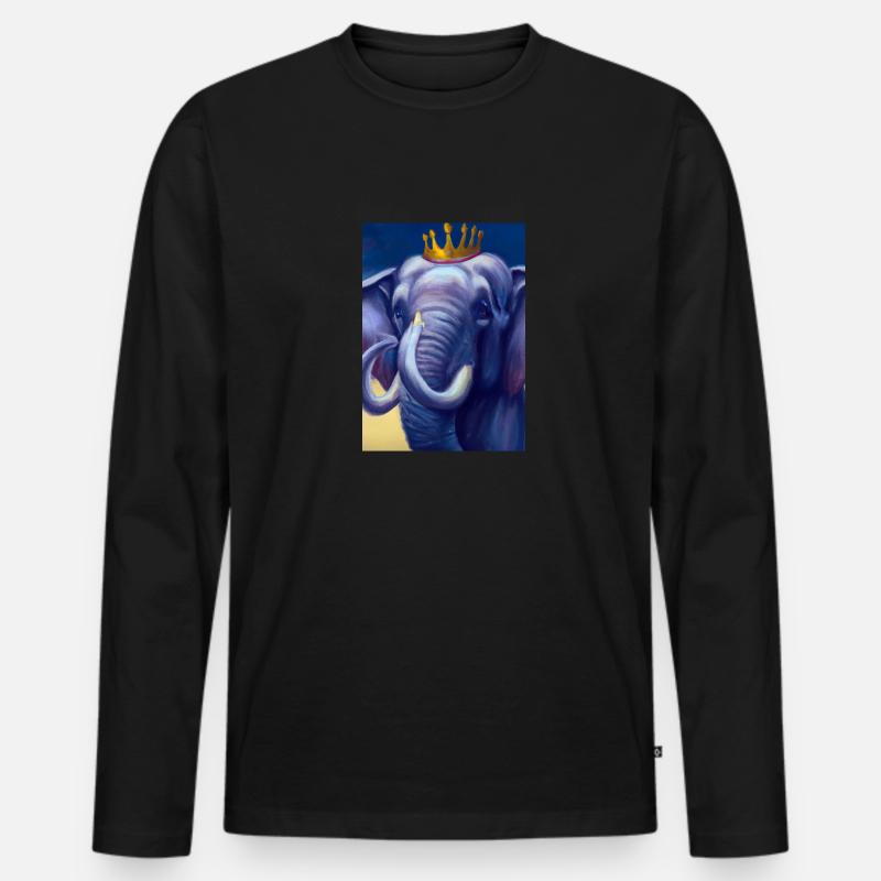 Elefant mit Krone - Männer Premium Bio Langarmshirt - Schwarz