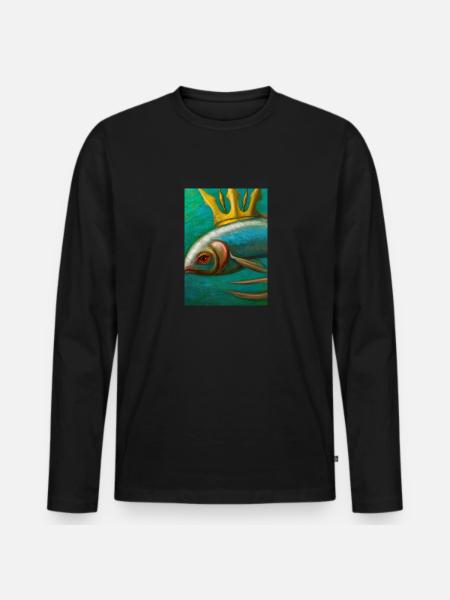 Fisch mit Krone - Männer Premium Bio Langarmshirt - Schwarz