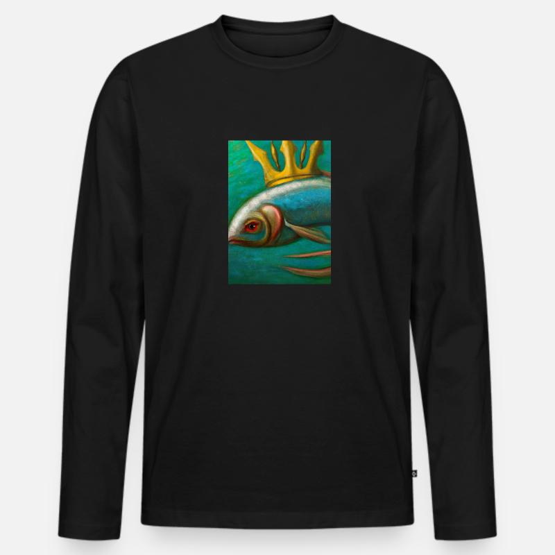 Fisch mit Krone - Männer Premium Bio Langarmshirt - Schwarz