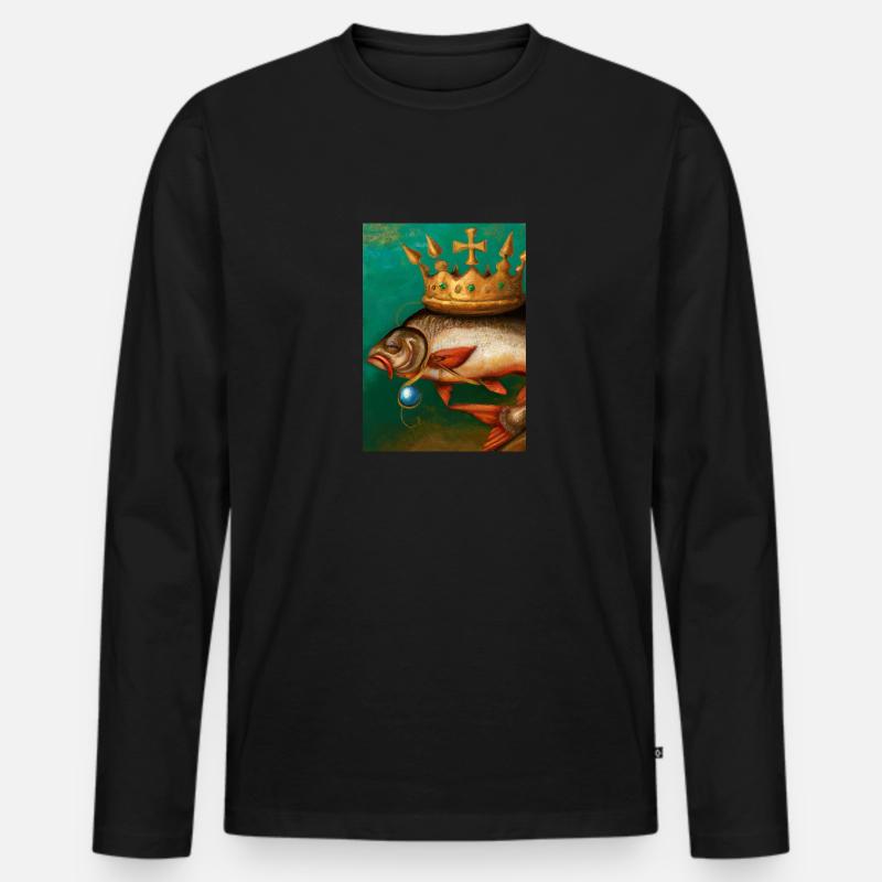 Fisch mit Krone - Männer Premium Bio Langarmshirt - Schwarz