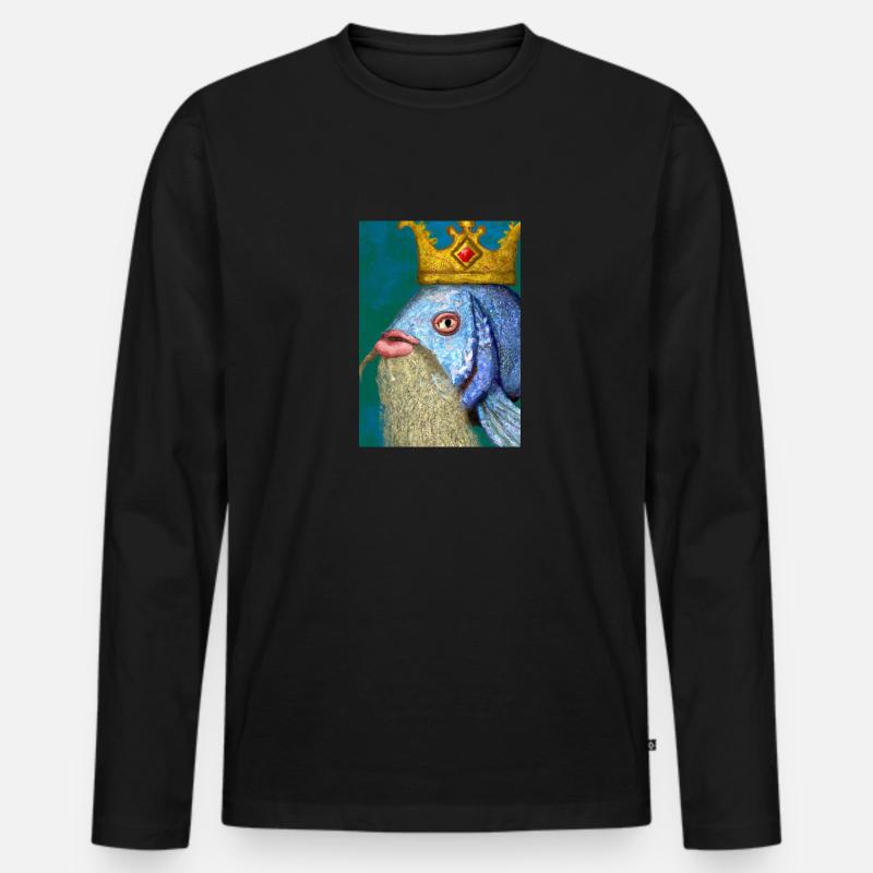 Fisch mit Krone - Männer Premium Bio Langarmshirt - Schwarz