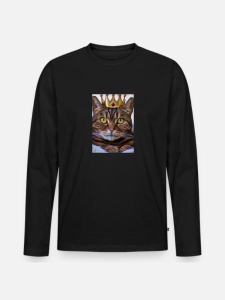 Katze mit Krone - Männer Premium Bio Langarmshirt - Schwarz