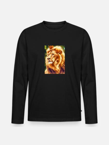 Löwe mit Krone - Männer Premium Bio Langarmshirt - Schwarz