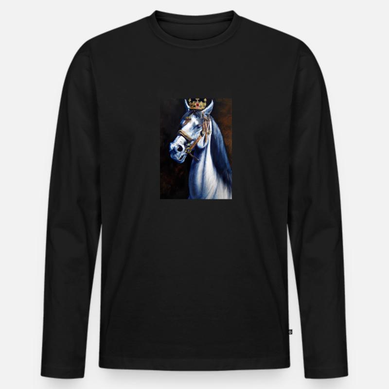 Pferd mit Krone - Männer Premium Bio Langarmshirt - Schwarz
