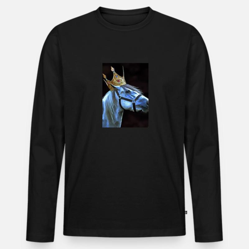 Pferd mit Krone - Männer Premium Bio Langarmshirt - Schwarz