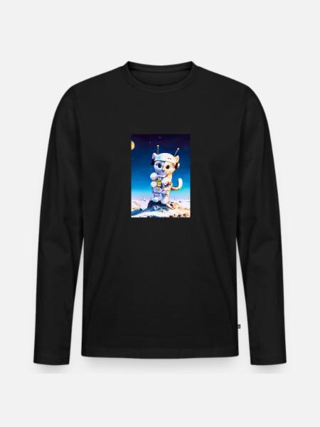 Astronautenkatze - Männer Premium Bio Langarmshirt - Schwarz