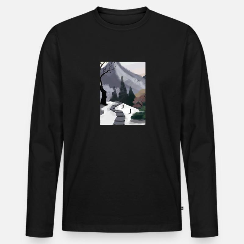 Pfad zu einem Berg - Männer Premium Bio Langarmshirt - Schwarz