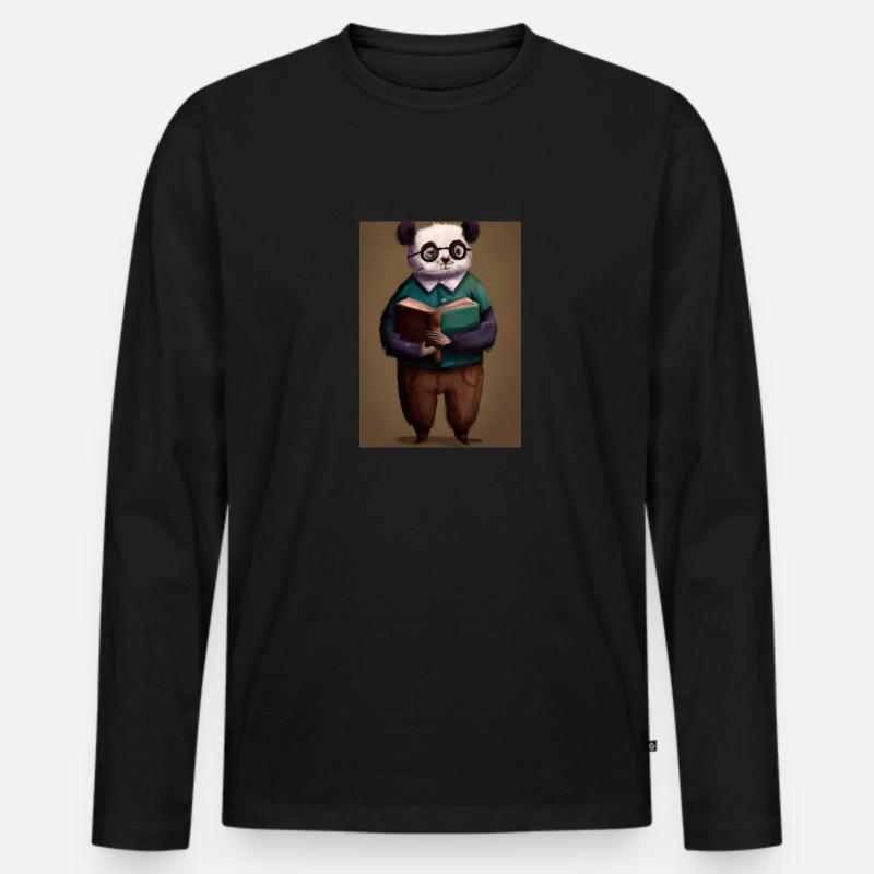 Bibliothekar Panda - Männer Premium Bio Langarmshirt - Schwarz