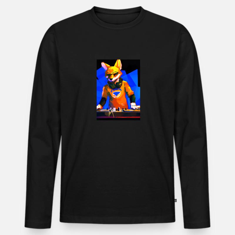 Fox am DJ-Pult - Männer Premium Bio Langarmshirt - Schwarz