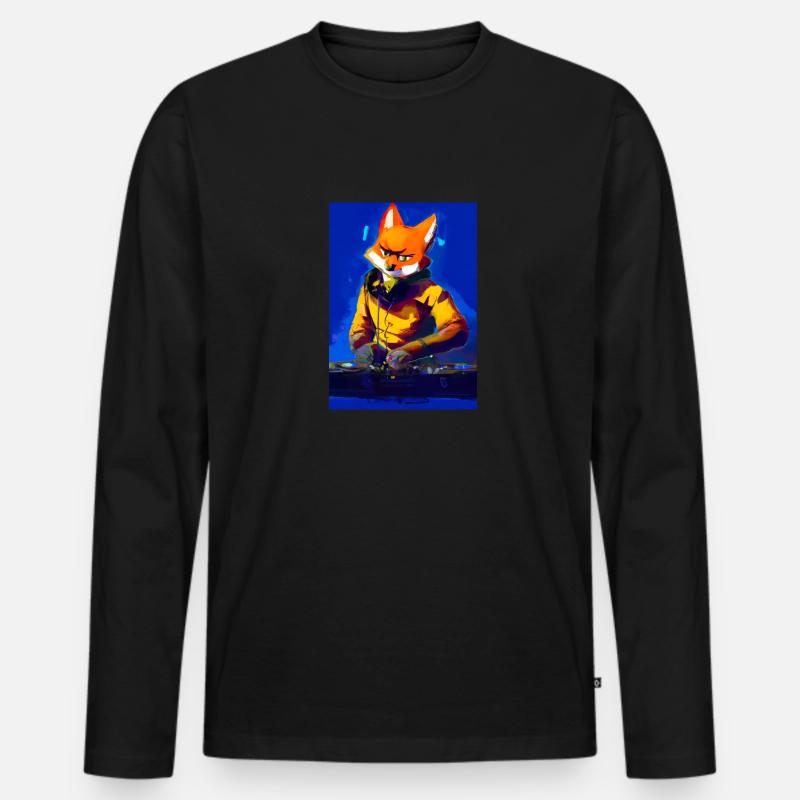 Fox am DJ-Pult - Männer Premium Bio Langarmshirt - Schwarz