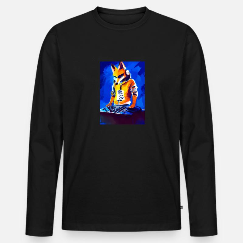 Fox am DJ-Pult - Männer Premium Bio Langarmshirt - Schwarz