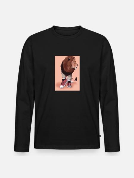 Löwe trägt Turnschuhe - Männer Premium Bio Langarmshirt - Schwarz