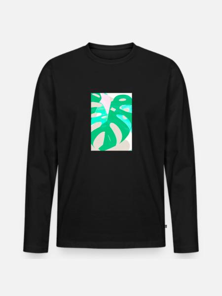 Monstera Pflanze Zusammenfassung - Männer Premium Bio Langarmshirt - Schwarz