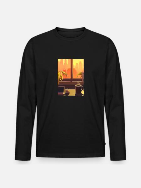 Fenster Kaffee Sonne - Männer Premium Bio Langarmshirt - Schwarz