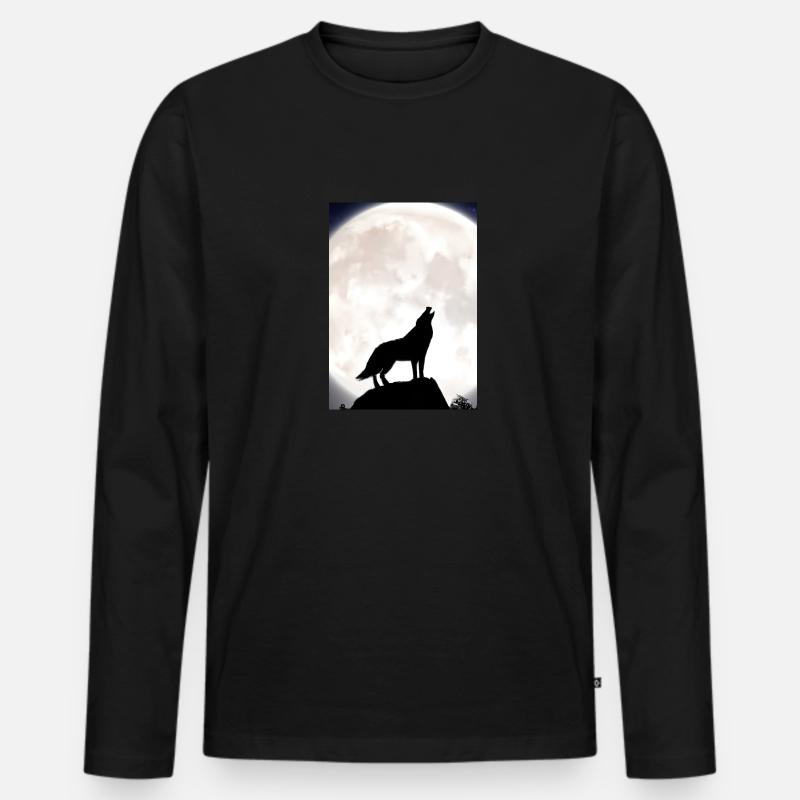 Wolf bei Nacht - Männer Premium Bio Langarmshirt - Schwarz