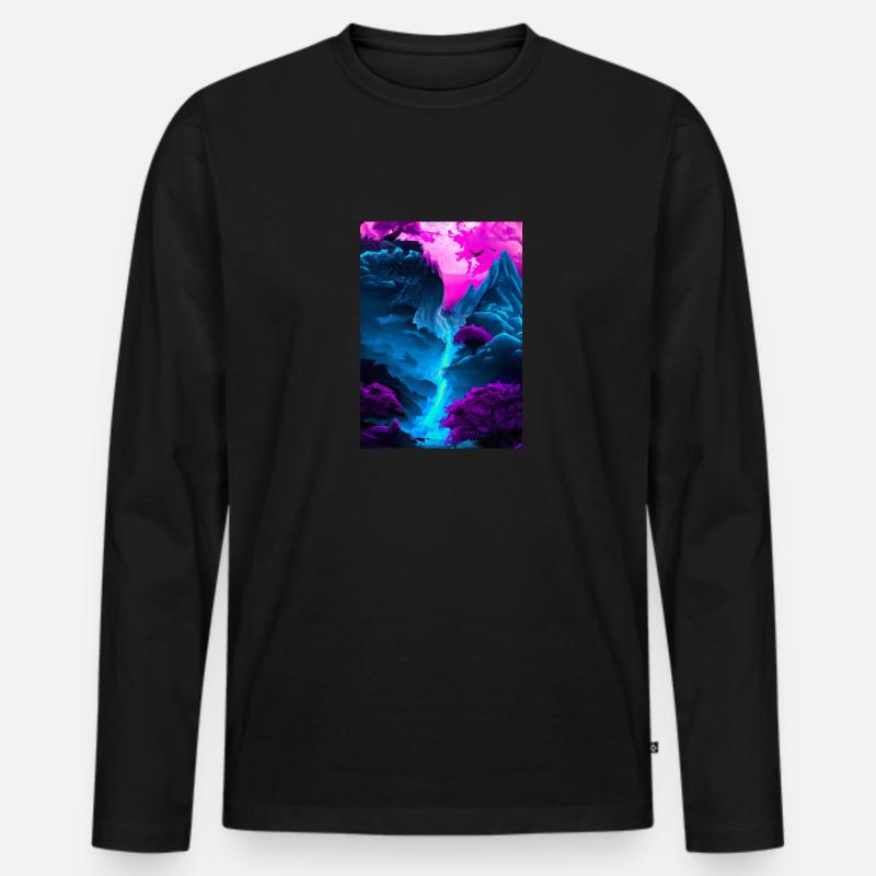 Mystischer Wasserfall - Männer Premium Bio Langarmshirt - Schwarz