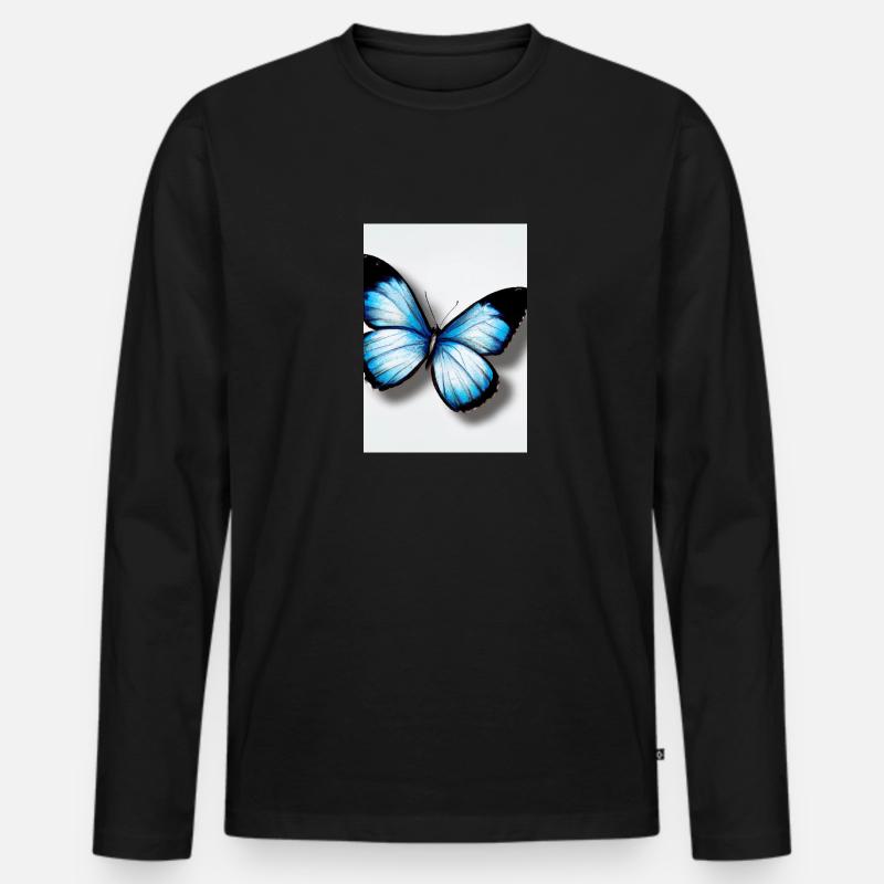 Blauer Schmetterling - Männer Premium Bio Langarmshirt - Schwarz