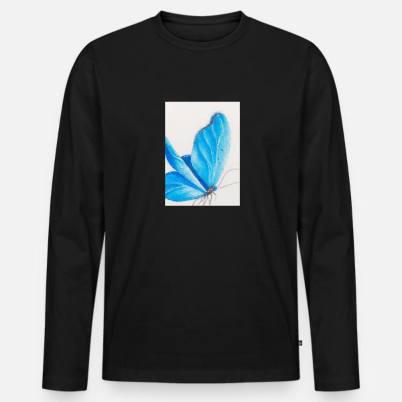 Blauer Schmetterling - Männer Premium Bio Langarmshirt - Schwarz