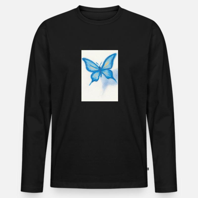 Blauer Schmetterling - Männer Premium Bio Langarmshirt - Schwarz