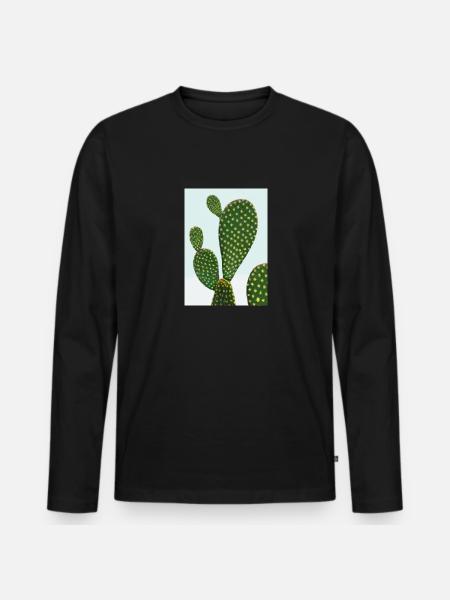 Ausgefallener Kaktus - Männer Premium Bio Langarmshirt - Schwarz