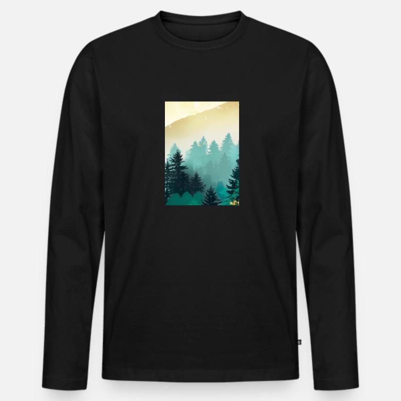 Nebliger Wald - Männer Premium Bio Langarmshirt - Schwarz