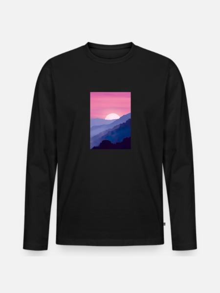 Rosa Sonnenuntergang - Männer Premium Bio Langarmshirt - Schwarz