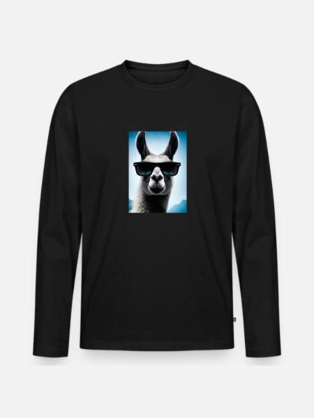Lama mit Sonnenbrille - Männer Premium Bio Langarmshirt - Schwarz