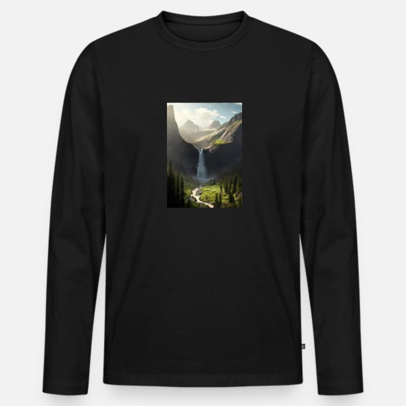 Wasserfall in der Natur - Männer Premium Bio Langarmshirt - Schwarz