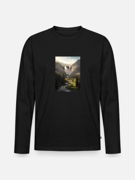 Wasserfall in der Natur - Männer Premium Bio Langarmshirt - Schwarz