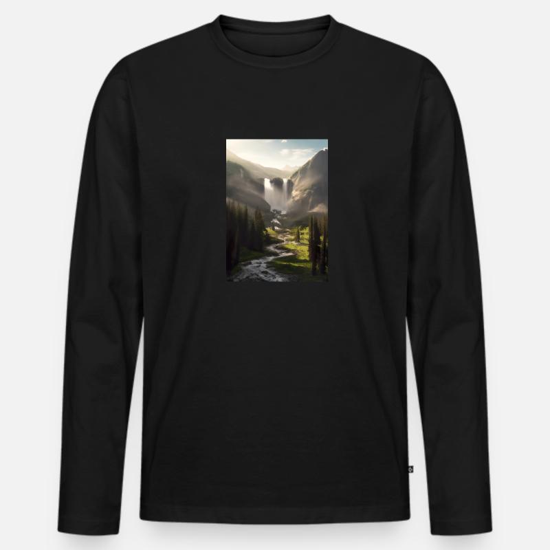 Wasserfall in der Natur - Männer Premium Bio Langarmshirt - Schwarz