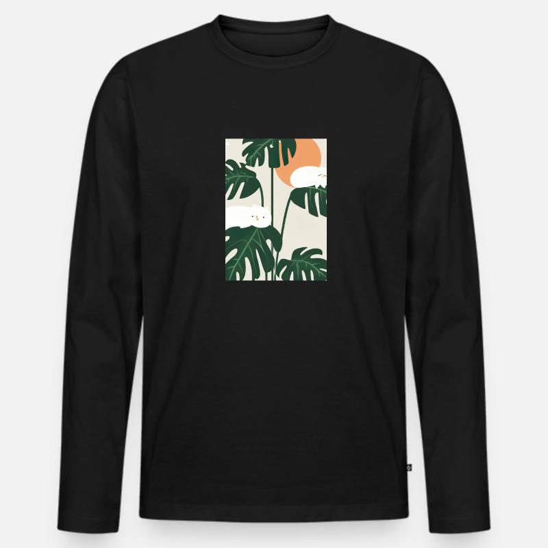 Katzen auf Leafs - Männer Premium Bio Langarmshirt - Schwarz