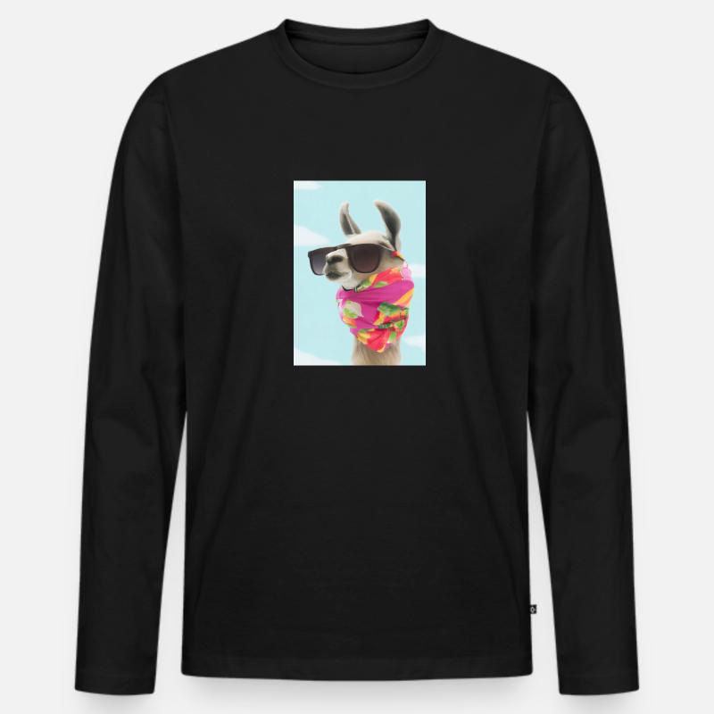 Ferienmode Lama - Männer Premium Bio Langarmshirt - Schwarz