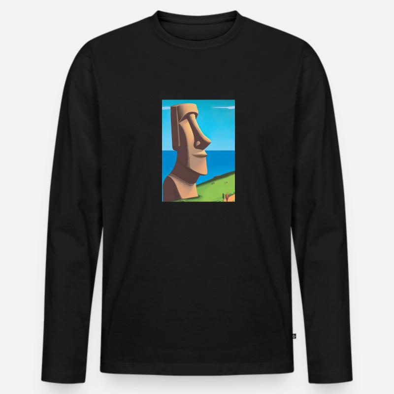 Monumentale Moai-Statuen - Männer Premium Bio Langarmshirt - Schwarz
