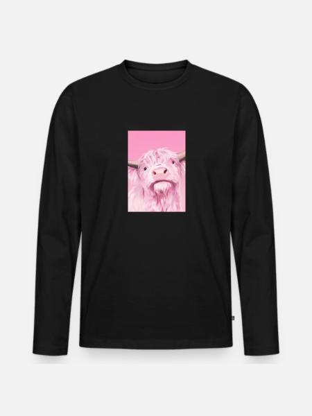 Rosa Kuh - Männer Premium Bio Langarmshirt - Schwarz