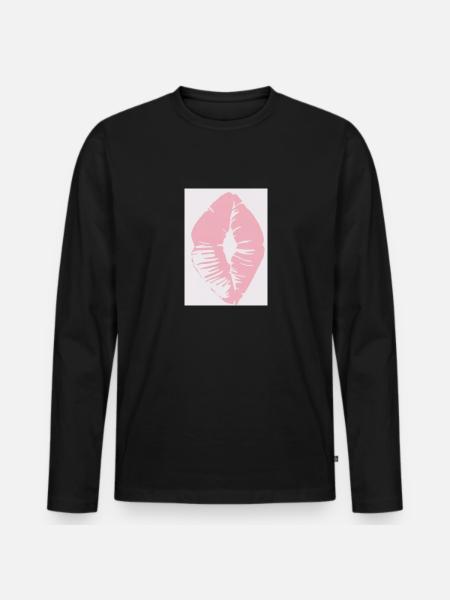 Rosa Lippen - Männer Premium Bio Langarmshirt - Schwarz
