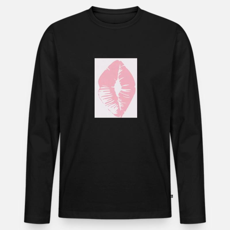 Rosa Lippen - Männer Premium Bio Langarmshirt - Schwarz