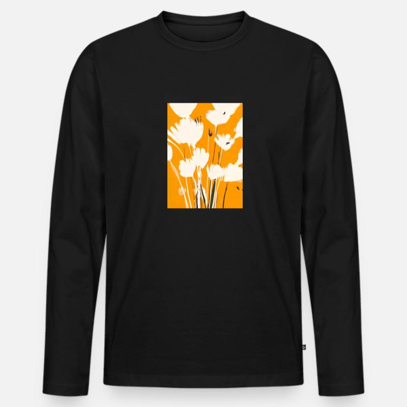 Weiße Blumen - Männer Premium Bio Langarmshirt - Schwarz
