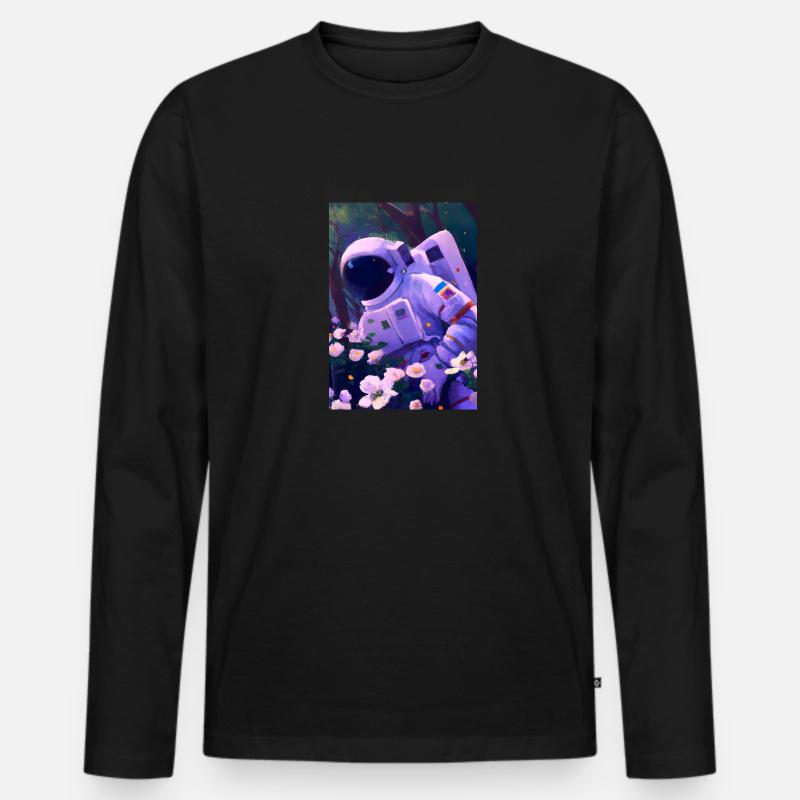Astronaut in Blumen - Männer Premium Bio Langarmshirt - Schwarz