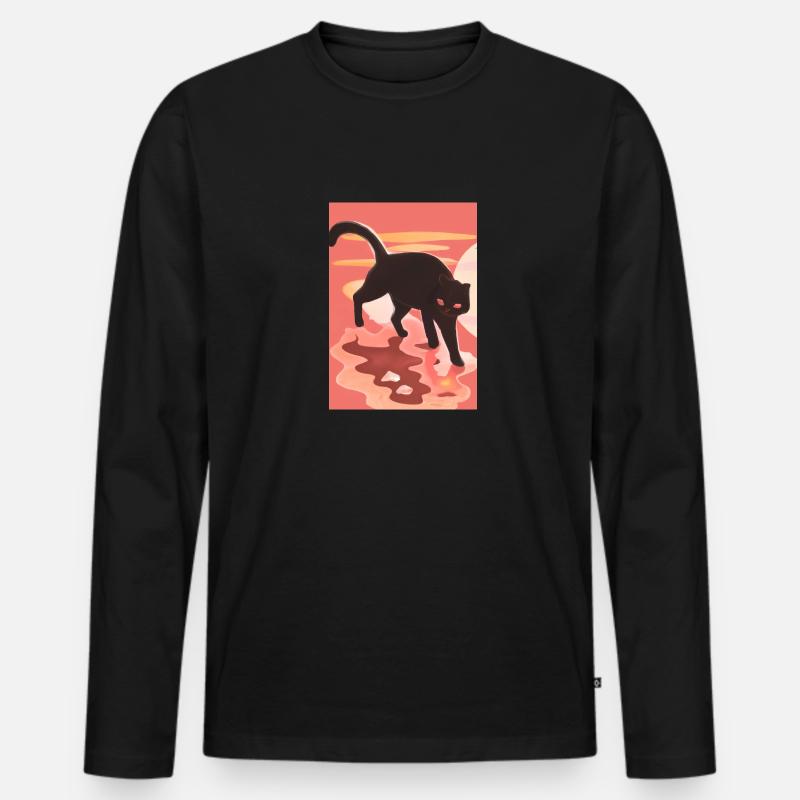 Niedliche schwarze Katze - Männer Premium Bio Langarmshirt - Schwarz