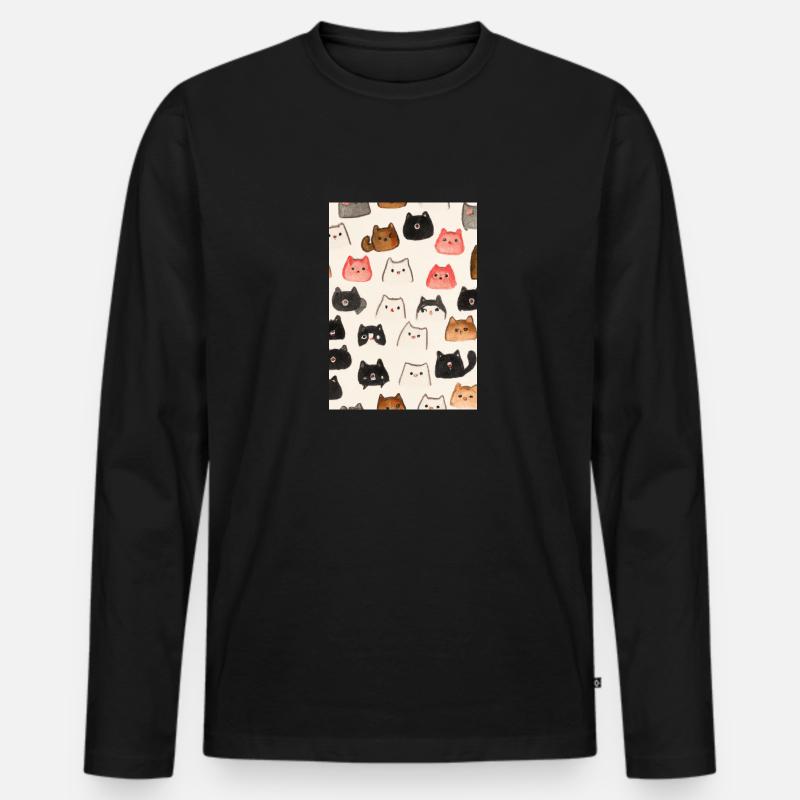 Niedliches Katzenmuster - Männer Premium Bio Langarmshirt - Schwarz