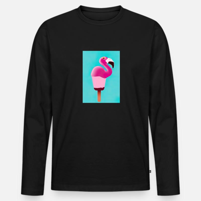 Flamingo-Eiscreme - Männer Premium Bio Langarmshirt - Schwarz