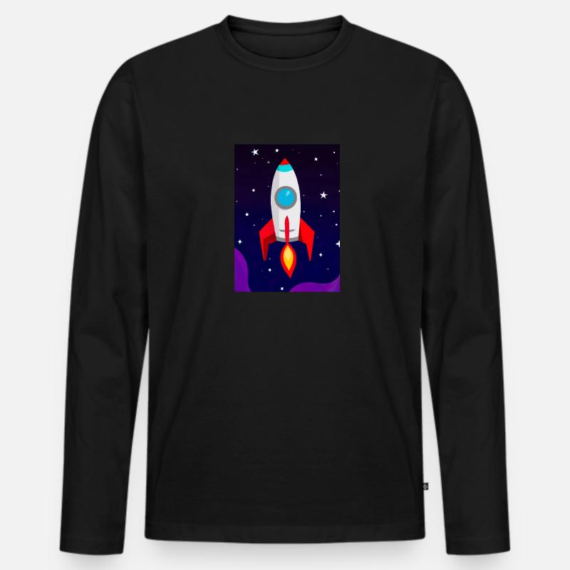 Fliegende Weltraumrakete - Männer Premium Bio Langarmshirt - Schwarz