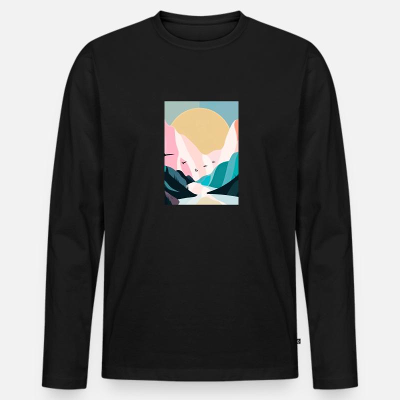 Wald Berge Sonnenuntergang - Männer Premium Bio Langarmshirt - Schwarz