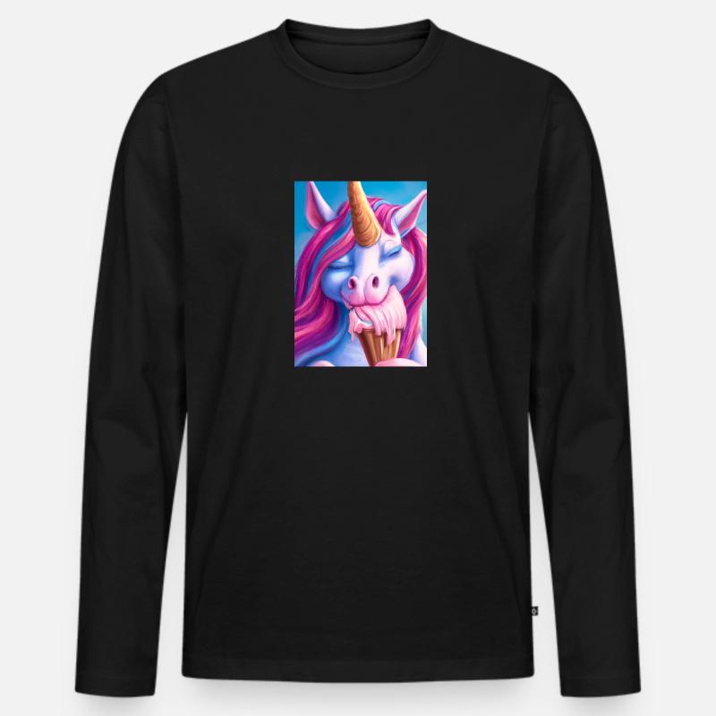 Eiscreme Einhorn - Männer Premium Bio Langarmshirt - Schwarz