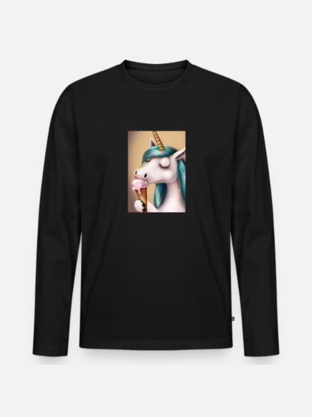 Eiscreme Einhorn - Männer Premium Bio Langarmshirt - Schwarz